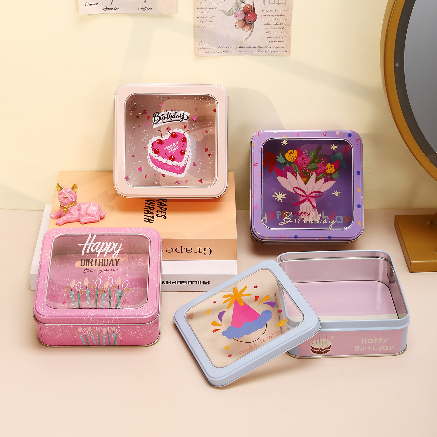 Rectangular compact transparent tin box