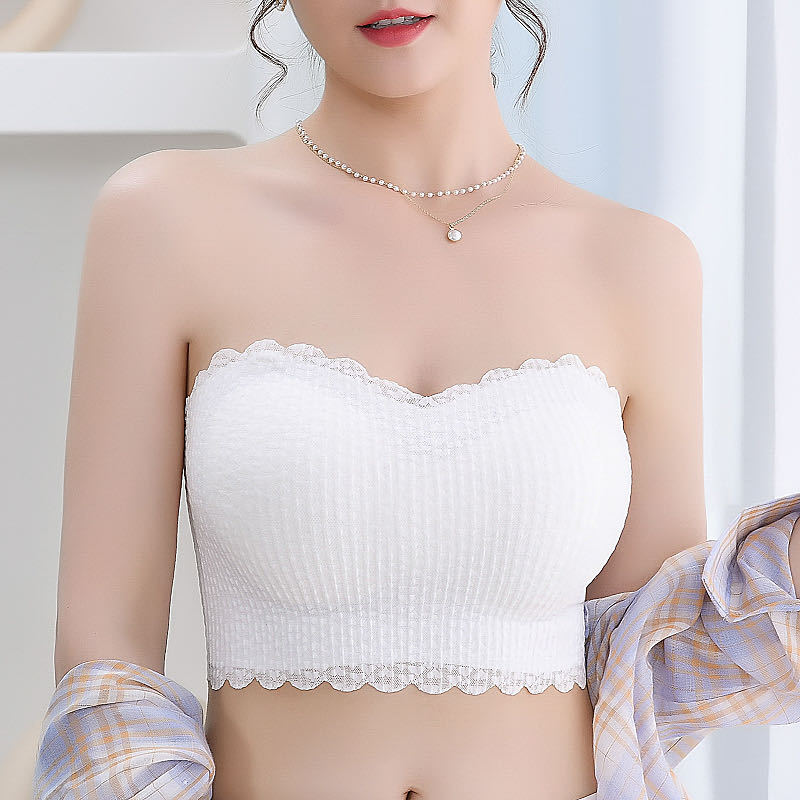 Seamless lace beautiful back tube top to prevent exposure, inner suspender belt, chest pad, wrapped chest strapless underwear for women, non-slip push-up