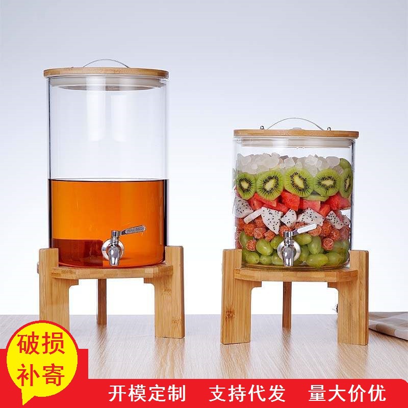 Fábrica al por mayor del hogar de gran capacidad transparente barril de vino de vidrio de borosilicato con grifo sellado enzima barril tanque de fermentación