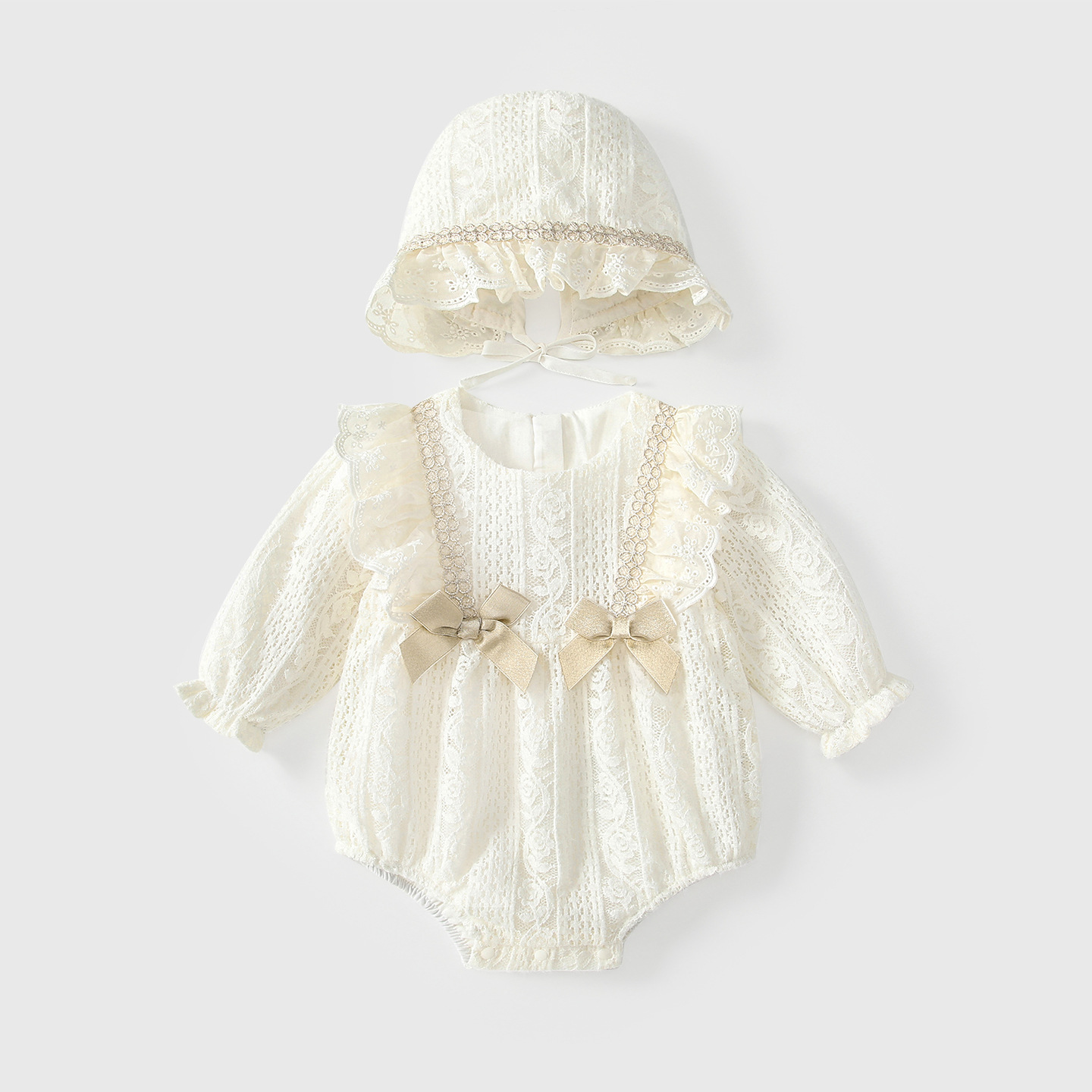 婴儿衣服秋装25新款女宝宝包屁连体衣蕾丝a类高级感公主抓周礼服