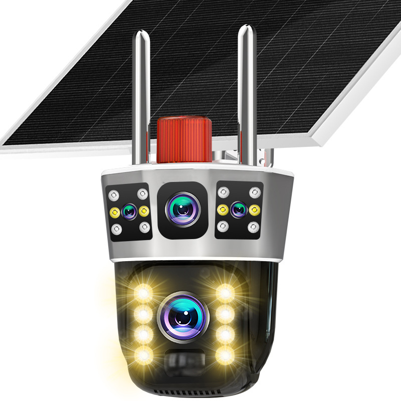 Cámara de vigilancia solar de tres pantallas para el hogar visión nocturna de 360 grados HD al aire libre sin electricidad y sin red huerto al aire libre