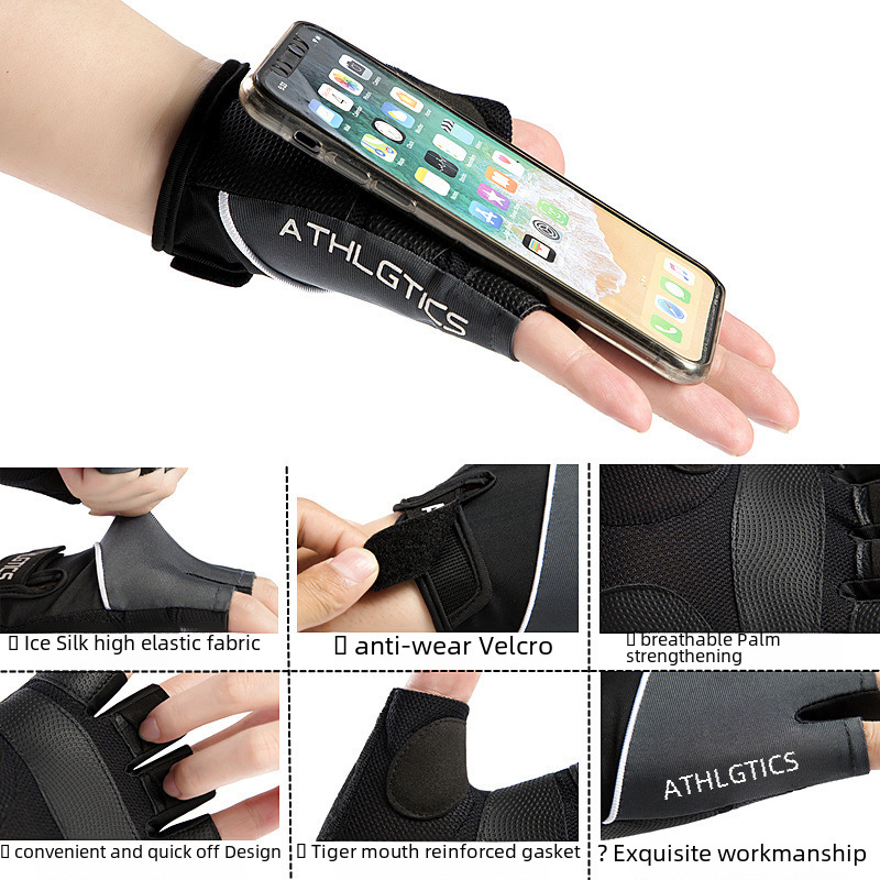 Guantes de fitness de medio dedo para parejas, para mujer, para exteriores, protección solar, antideslizantes, para yoga, deportes, equitación, guantes finos de seda helada para hombres_voghion.com