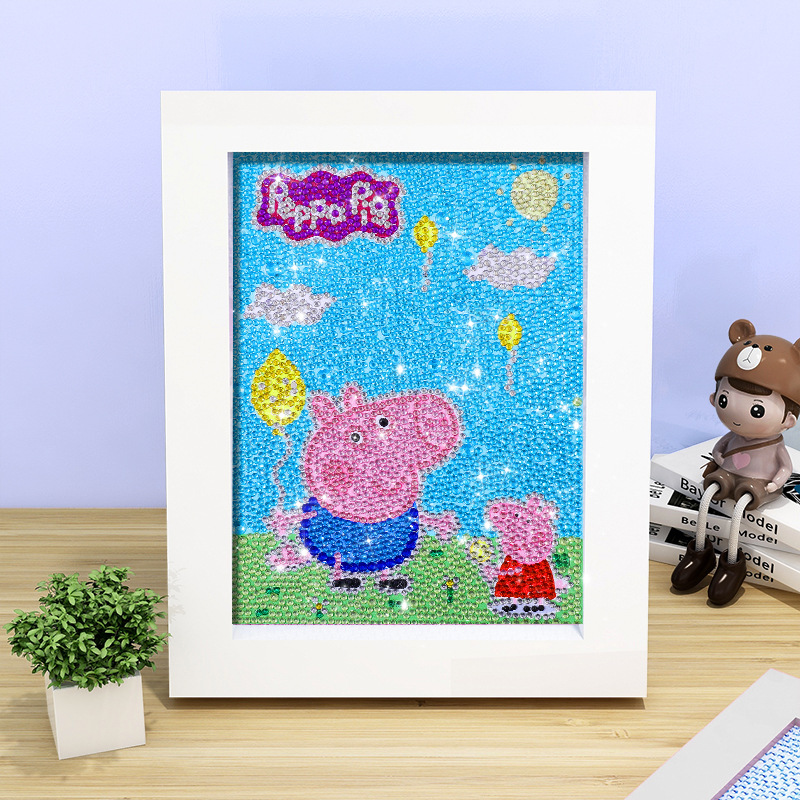 Pintura de diamante DIY con marco de fotos para enviar lleno de diamantes y pintura de diamantes para hacer pintura al óleo de dibujos animados educativos para niños 2024 ladrillo pegajoso y diamantes brillantes