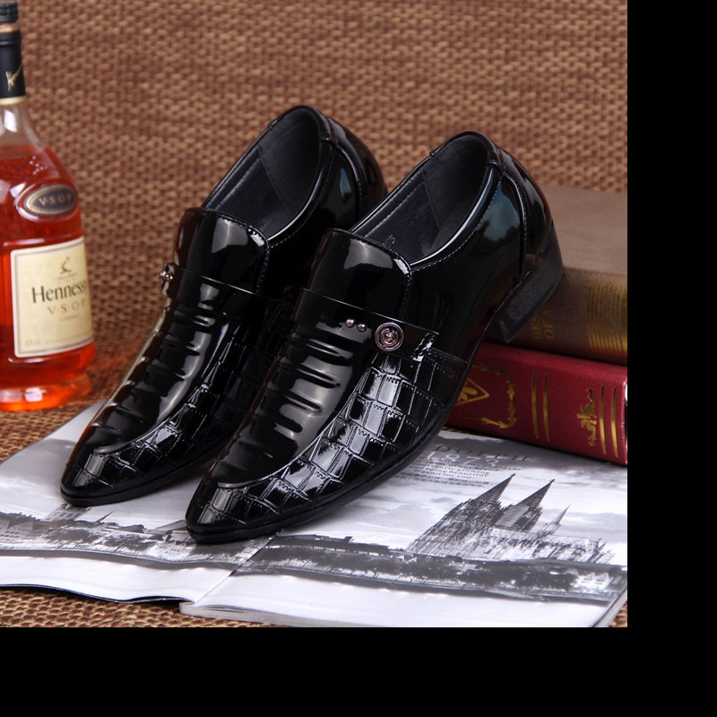 New men's casual lace-up Korean style daily office fashionable model black formal business leather shoes