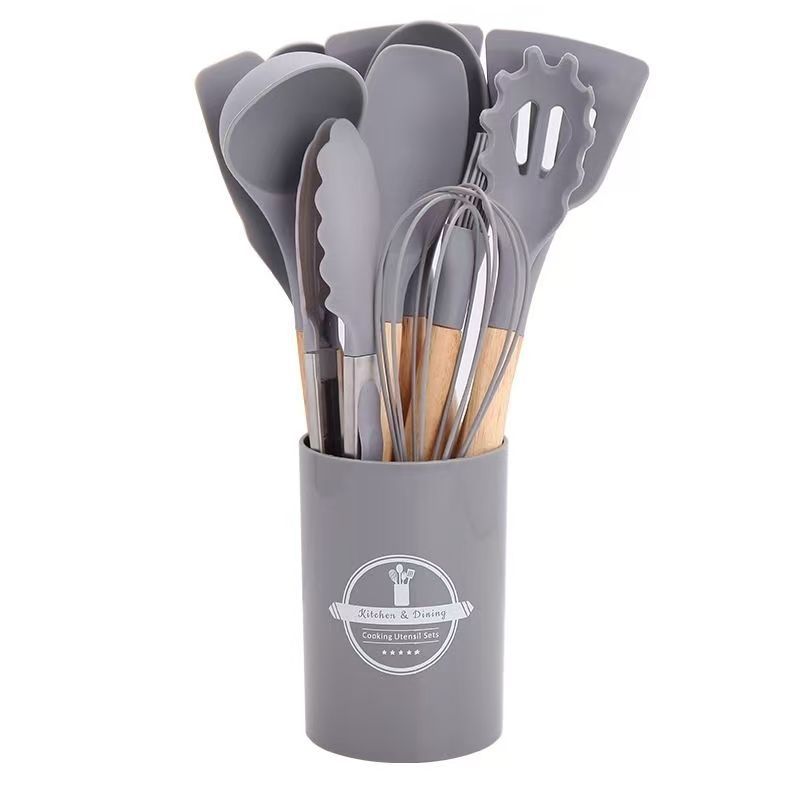 Comercio exterior venta caliente set de cocina de silicona 12 piezas set de silicona antiadherente set de barril de almacenamiento giratorio