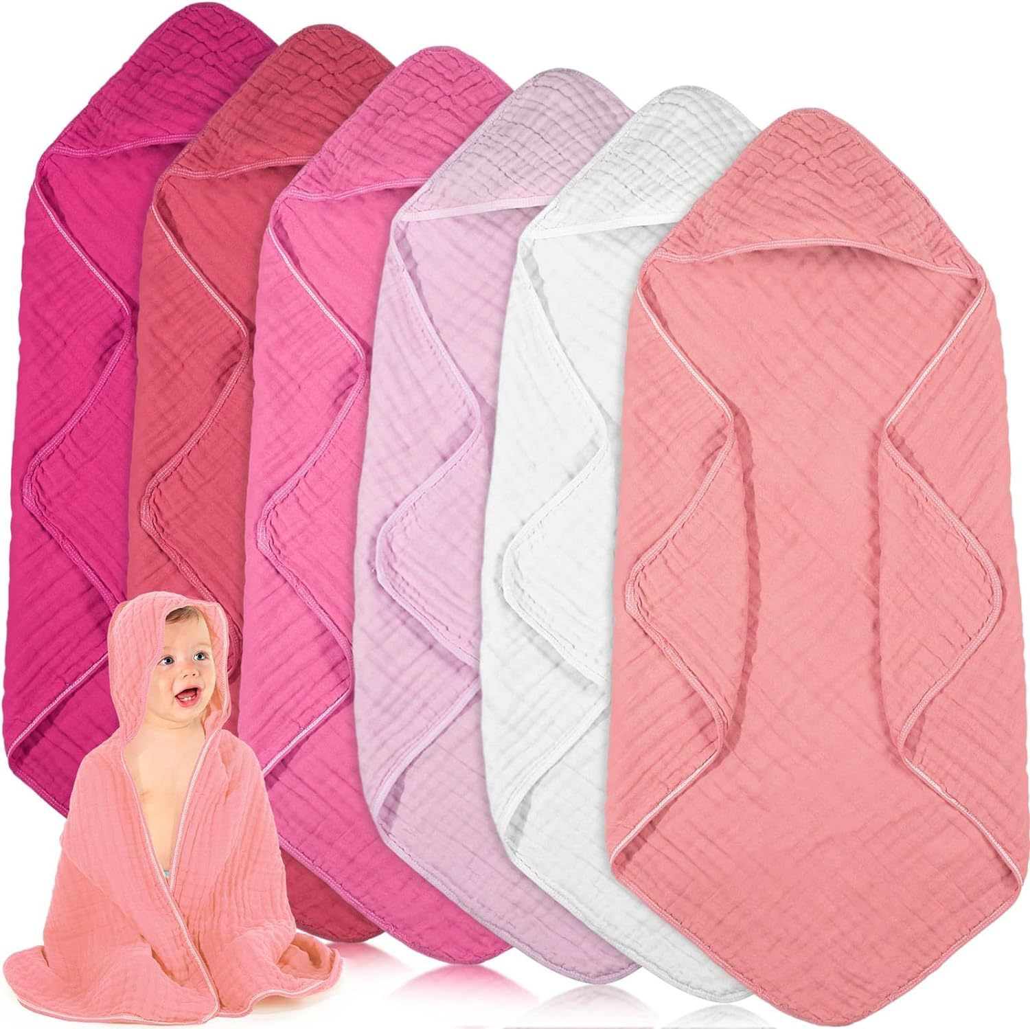 Amazon Hot Selling 100% Cotton Super Soft Breathable Absorbent Newborn Baby Toddler Children's Necessary Hooded Bath Towel