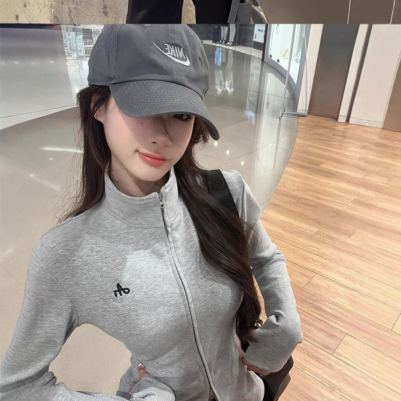 [Lightning Warehouse Hot Style] Half Turtleneck Double Zipper Design Long-Sleeved Outwear for Sexys Slim Bottoming Top for Women