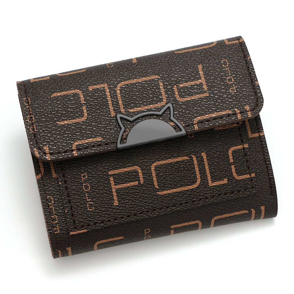 POLC nueva billetera corta de moda letras impresión de tres plegados cartera bolso de mano bolso de cambio al por mayor