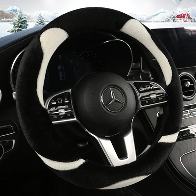 Steering wheel cover, Wheel Cover Winter Plush - a0032-round-classic-black-38cm