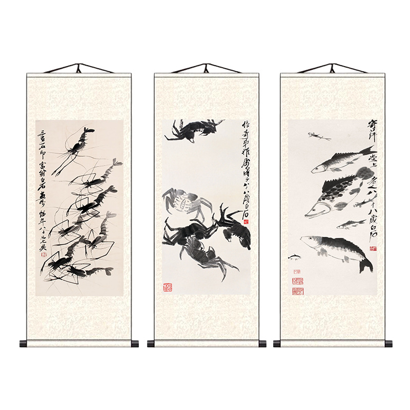 Qi Baishi ink and wash paintings flowers, birds, fish and shrimps, Chinese paintings, living room, calligraphy, dining room, Zen silk scroll decoration painting
