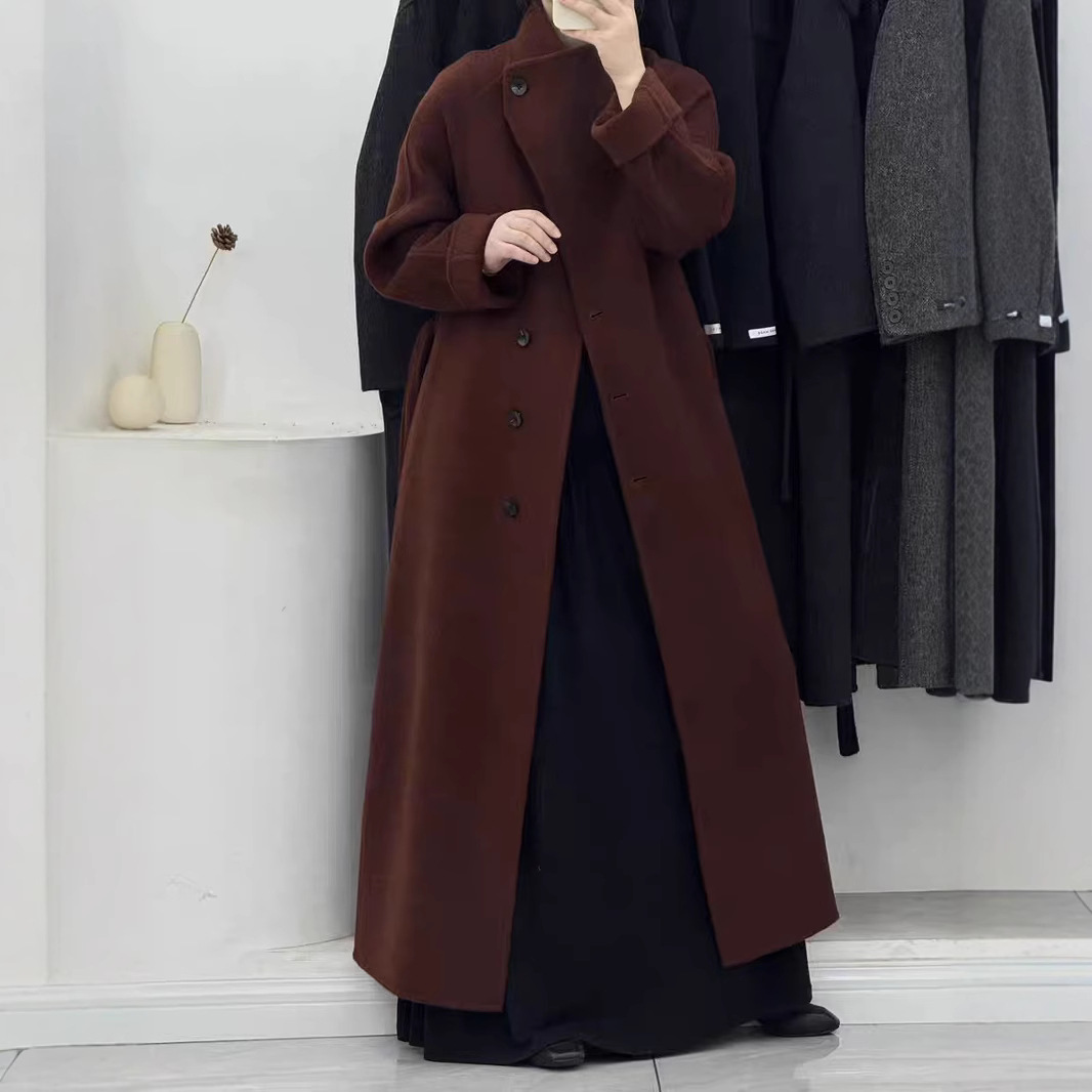 울 코트, 통샹 스타일, 스탠드 칼라, 양면 모직, 수리푸위안, 롱핏, 허리 조절, 양모 코트, 양면 캐시미어