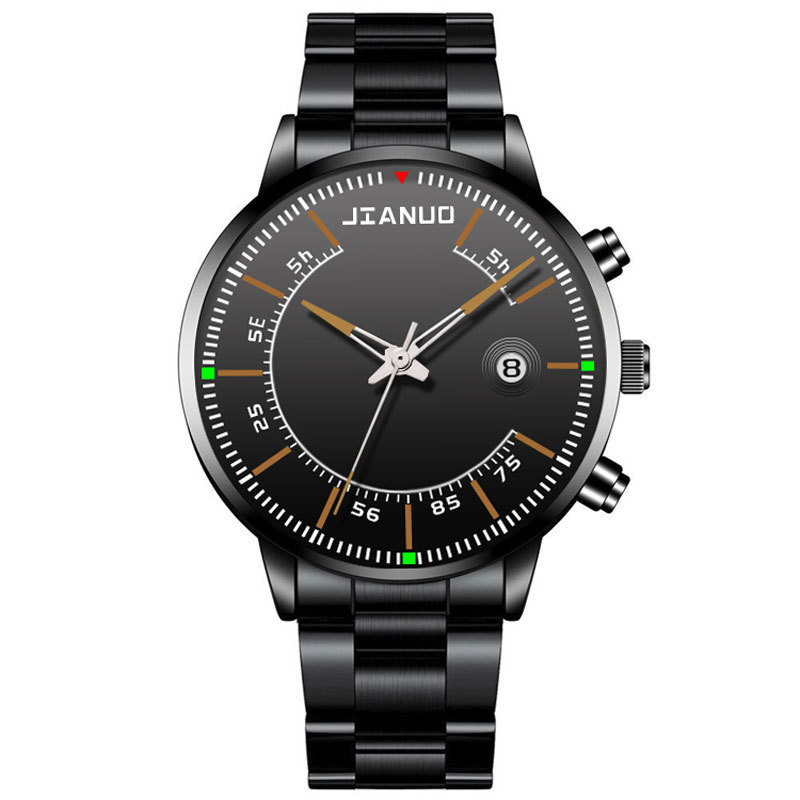 Reloj de correa de acero de negocios para hombres de comercio exterior Escala de moda con calendario reloj de cuarzo de aleación reloj de oro grande creativo de moda coreana