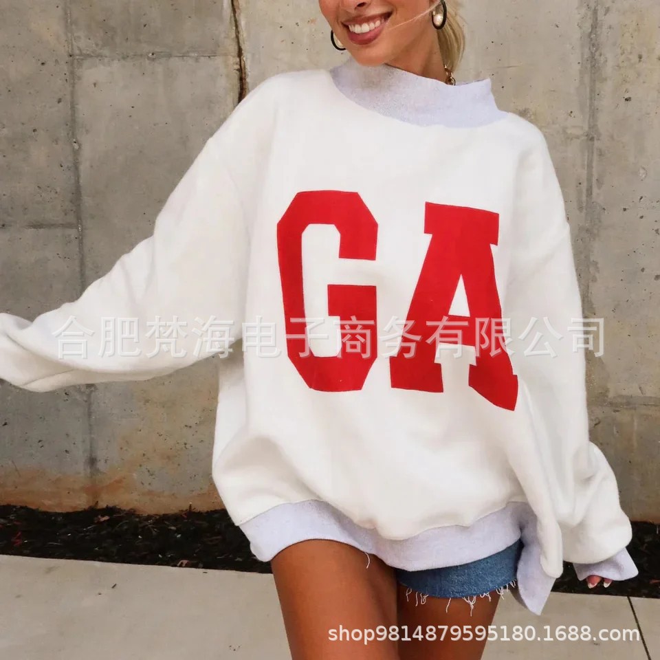Reverse-style fake collar stand-up collar heat-printed sweatshirt…