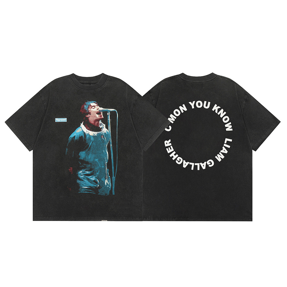 High Street REPRESENT Impresión de letras minimalistas desgastado retro lavado hombres y mujeres sueltos camiseta casual de manga corta marea