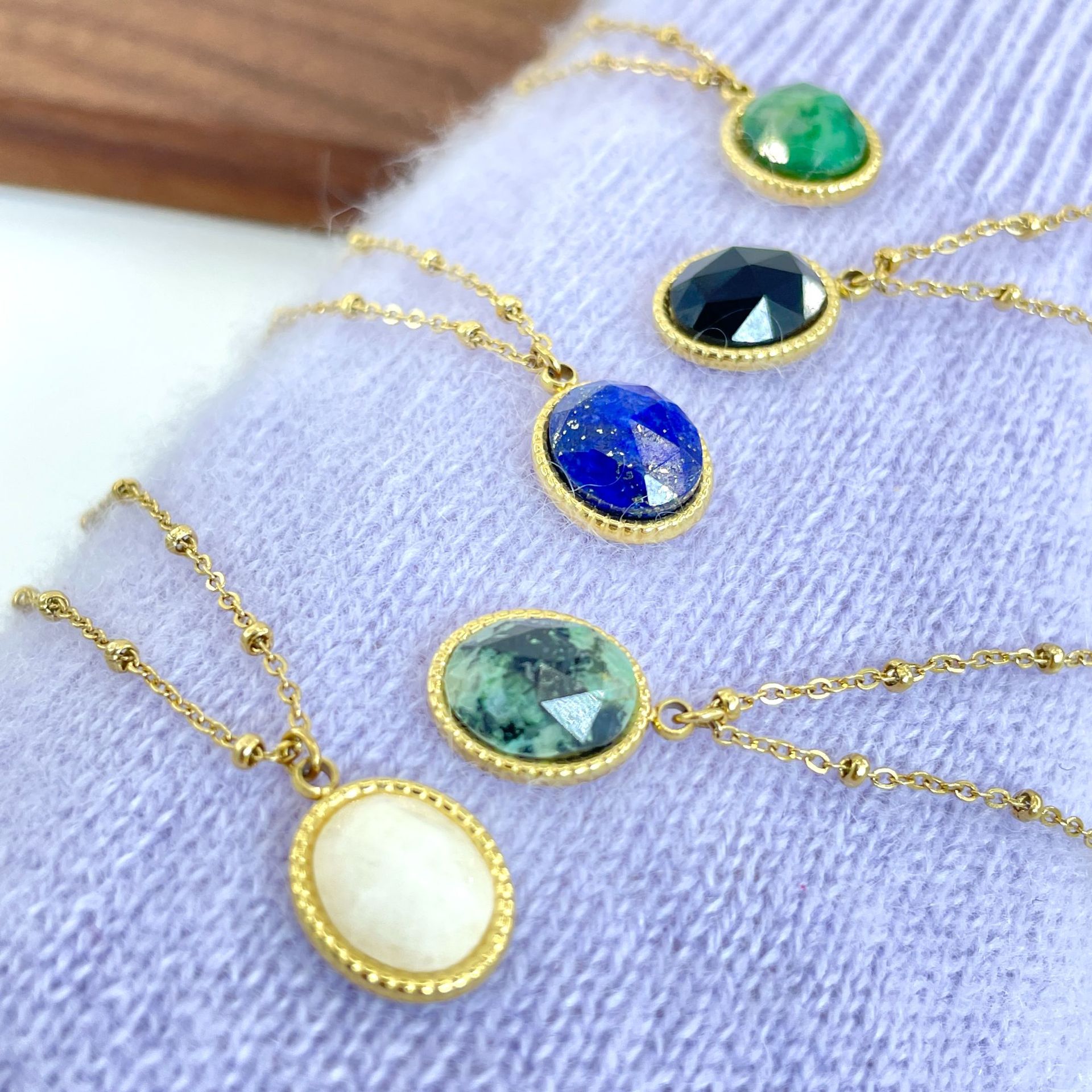 Simple Style Geometric Natural Stone Titanium Steel Pendant Necklace In Bulk display picture 4