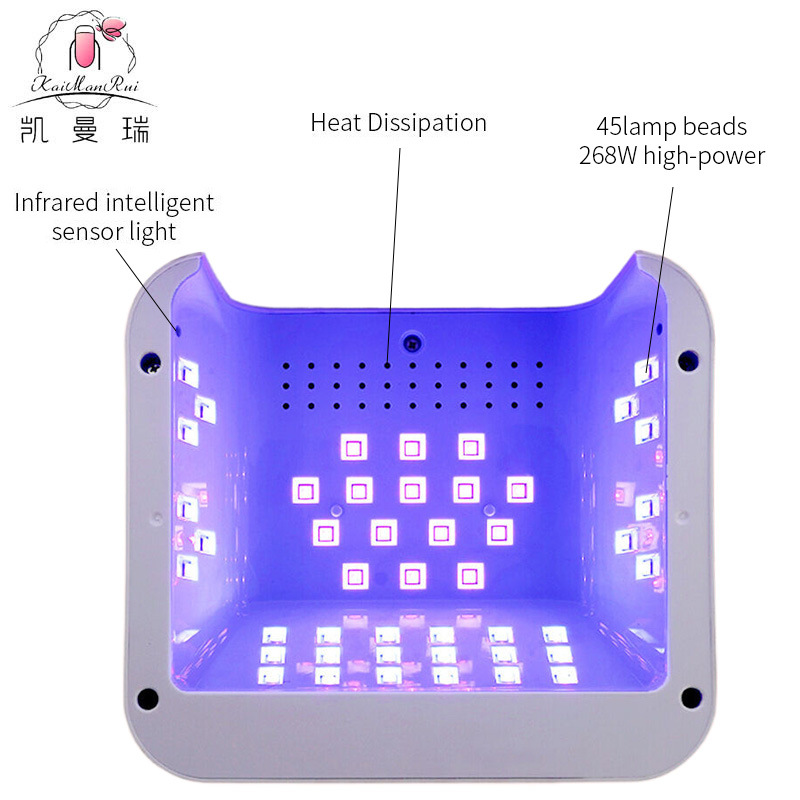 Lámpara de manicura transfronteriza, lámpara de fototerapia de manicura cuadrada de diamante, lámpara de parrilla de manicura de secado rápido, 268W para tienda de manicura de alta potencia
