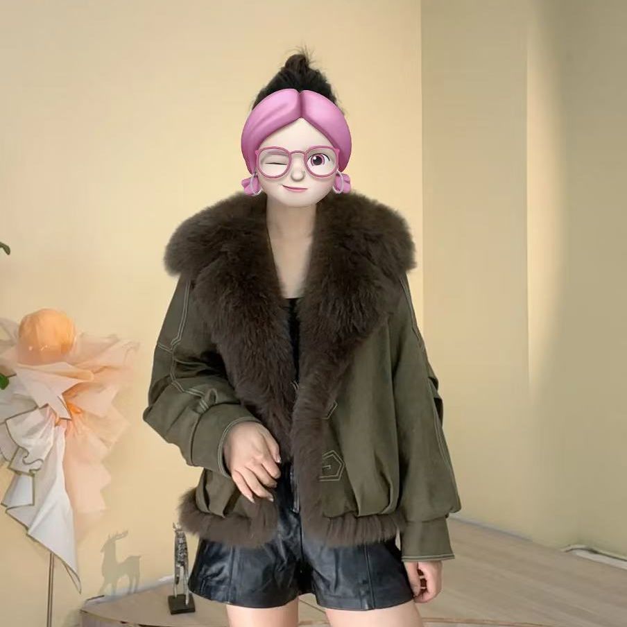2025秋冬新款大毛领机车短款狐狸毛皮草外套女派克羽绒服8732