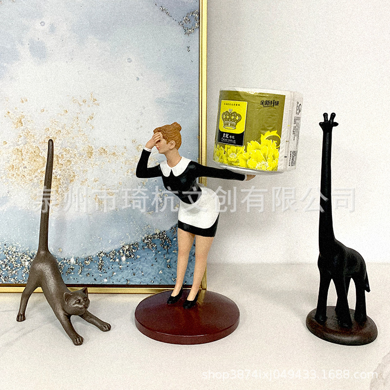 跨境热销创意人物纸巾架现代简约风客厅餐厅个性动物卷纸收纳摆件