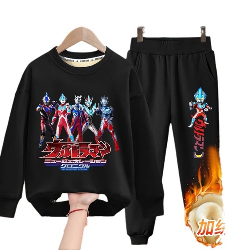 Ultraman Boys' Fleece Sweatshirt Set, Winter One-Piece Fleece, 2025 New Arrival Kids' Sweatpants Sports Suit Two-Piece Set