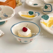 吃饭碗家用高颜值陶瓷碗釉下彩餐具碗盘套装可爱饭碗酸奶甜品碗