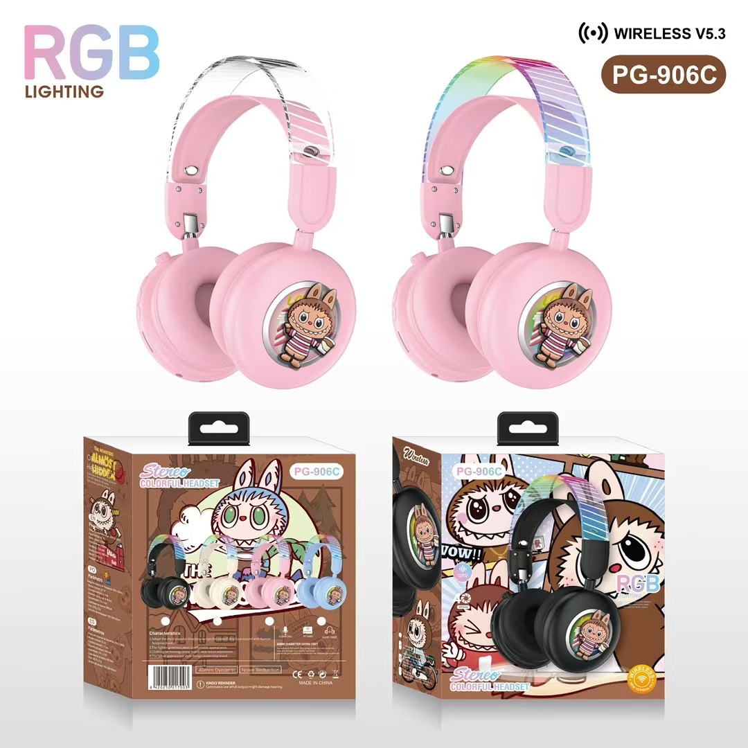 Explosión transfronteriza PG - 906C lindo dibujo animado Brala auriculares Bluetooth luces RGB lindos estéreo image 9