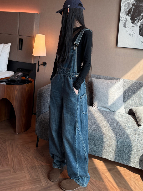 复古牛仔背带裤女秋季2025新款设计感宽松减龄显瘦阔腿气球连体裤|undefined