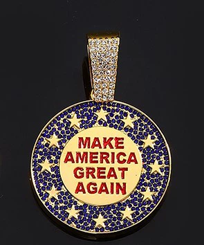 Ожерелье, хип‑хоп подвес с полным инкрустацией «MAKE AMERICA GREAT AGAIN», золото/серебро, опция 18" кубинская цепь