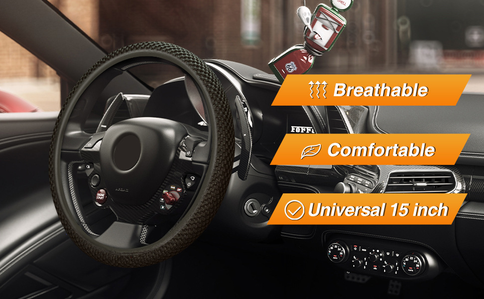 Elastic Steering Wheel Cover Is Warm in Winter and Cool in Summer. Fine Fiber Breathable Ice Silk Is Non-Slip and Easy to Carry and Install