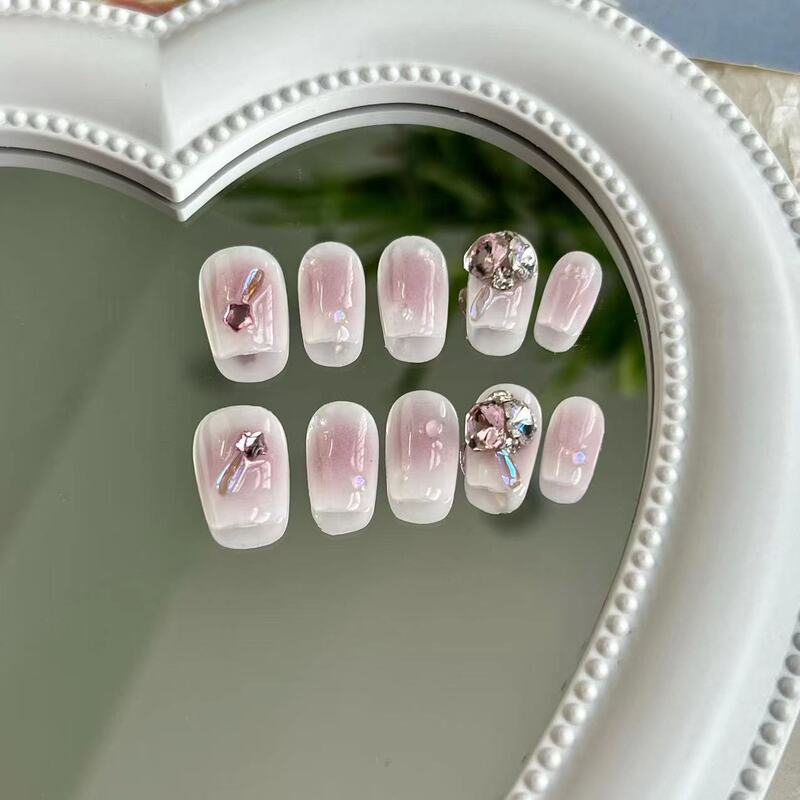 Handmade Nail Art Super Fairy Sweet Cool Blush Nail Art False Nail Patch Removable and Reusable