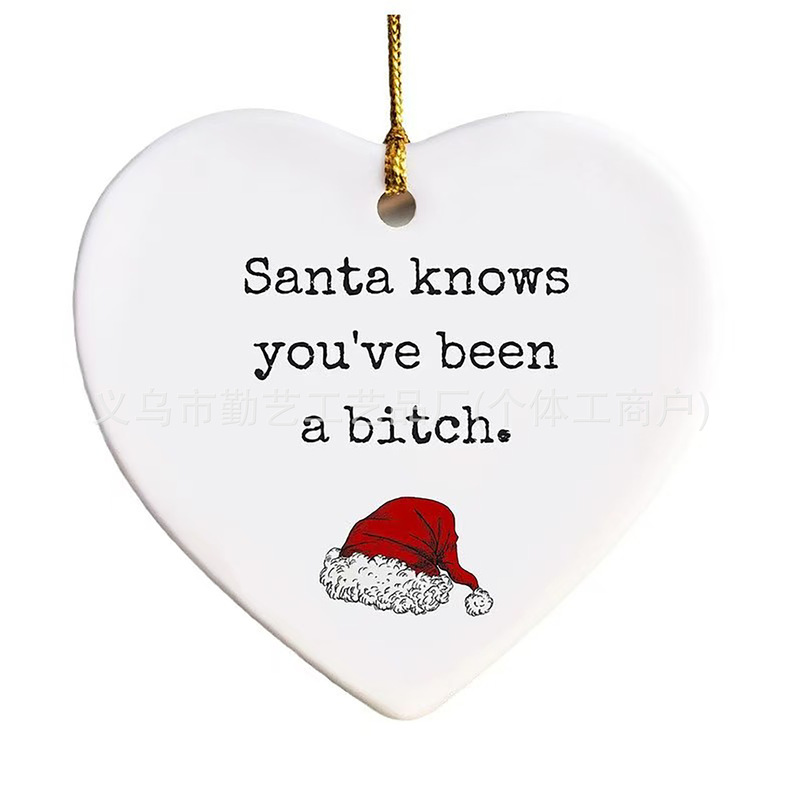 独立ステーショナリーChristmas Funny Heart Shaped Ornamentホワイトセラミックハート型ストラップ|undefined
