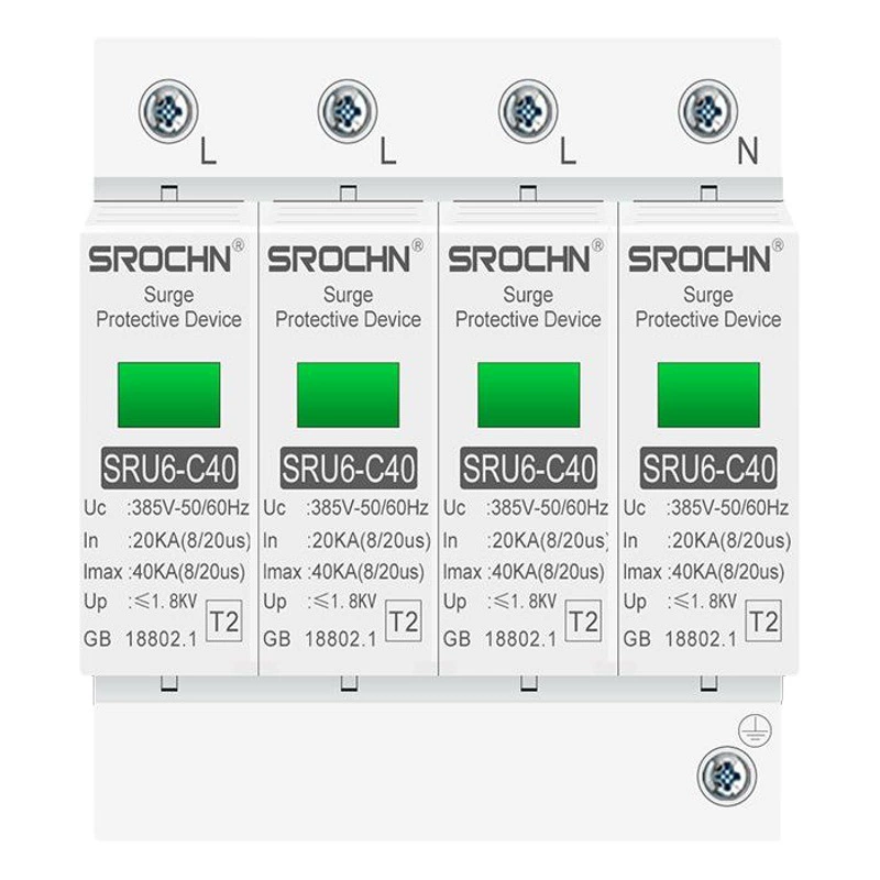 Устройство защиты от перенапряжений первого уровня (SPD) 3P+N (10/350 мкс) T2, устройство защиты от перенапряжений второго уровня (SPD) 25 кА/12,5 кА
