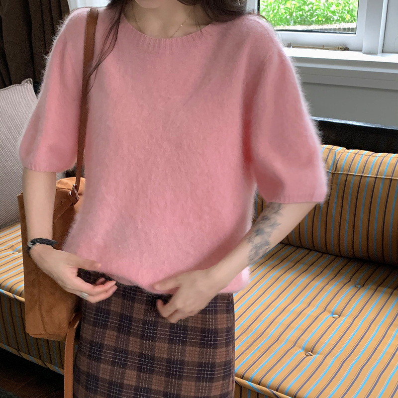 【Cloud Sweater】Soft and Cozy Round-Neck Pullover, Loose Fit, Slimming Short-Sleeve Knitted Fleece Cashmere Sweater T-Shirt, Lazy Style 【Cloud Sweater】Soft and Cozy Round-Neck Pullover, Loose Fit, Slimming Short-Sleeve Knitted Fleece Cashmere Sweater T-Shirt, Lazy Style