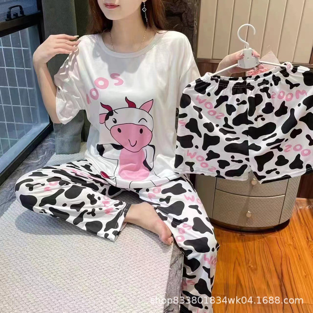 Pijamas transfronterizos de leche de verano pantalones de manga corta tres piezas de dibujos animados lindos ropa de hogar de comercio exterior de labu