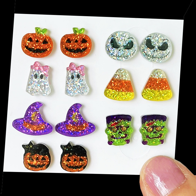 アマゾンソースハロウィーンかわいいミニきらきらとした洗練されたピアスかわいい幽霊キャンディーカボチャ黒猫|undefined