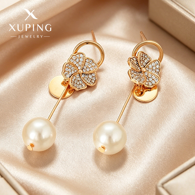 Xuping nicho de diseño de gemas artificiales, pendientes de lengüeta de aleación de cobre, estilo retro, un conjunto de orejas.