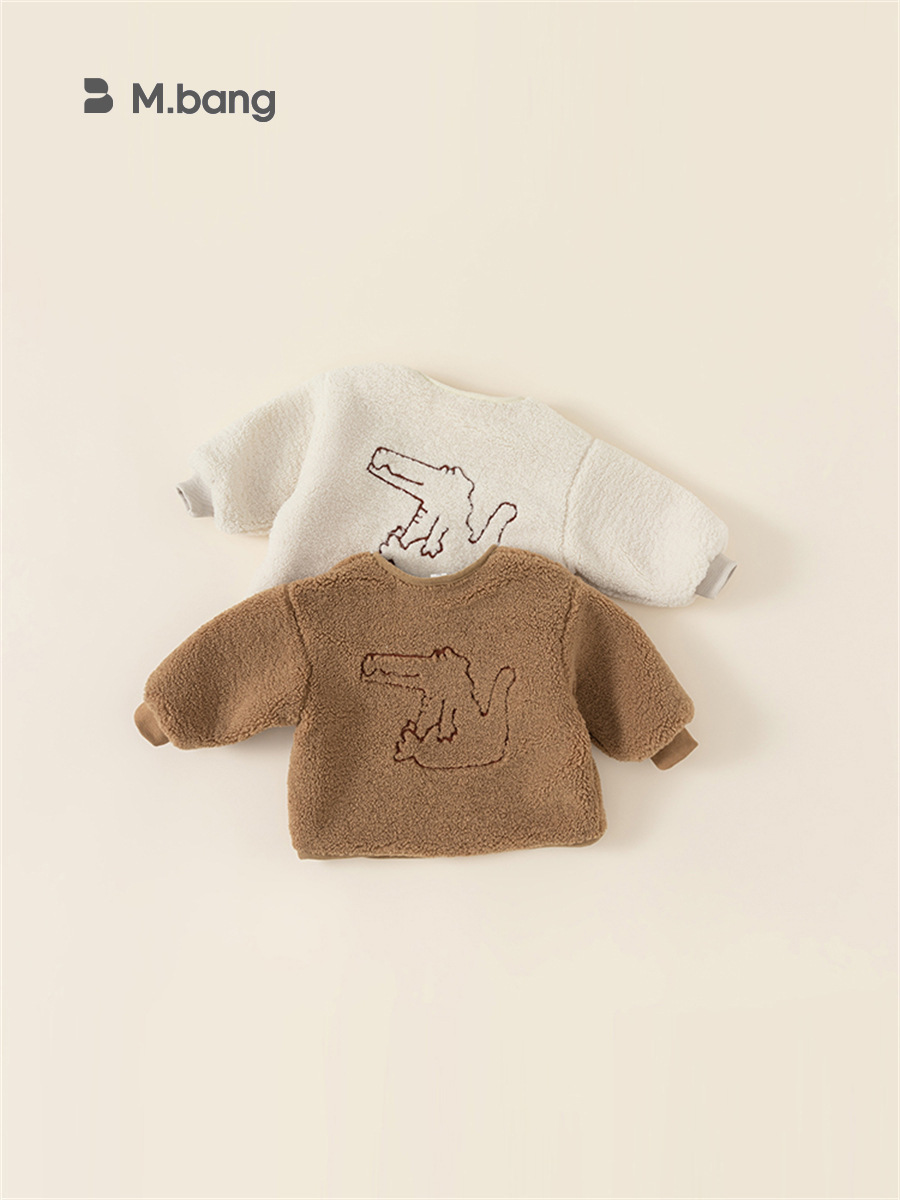 Ropa Infantil Youbao, Chaqueta Infantil con Forro Polar, Top Peludo con Bordado de Dinosaurio en la Espalda para Niños Pequeños, Ropa de Invierno para Niños DY83024