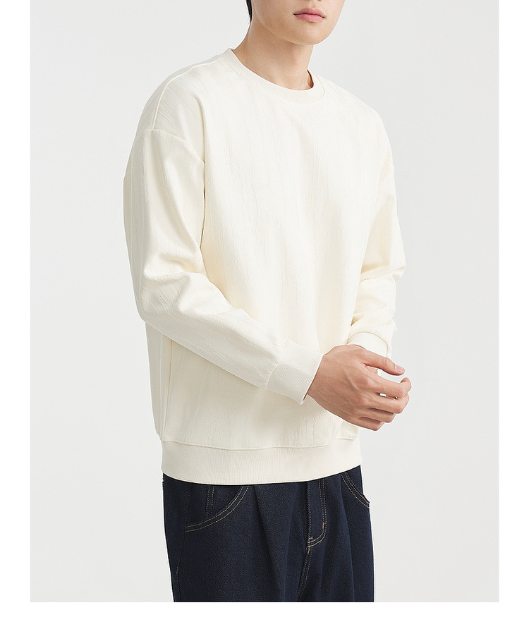 Áo nỉ nam cổ tròn dáng rộng phối màu tương phản chất liệu cotton 330g — màu be chi tiết 13