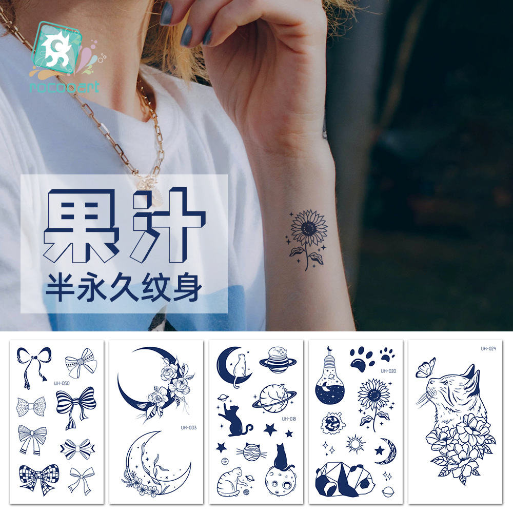 新しいジュースハーブタトゥーシール、半永久的、韓国で人気、原宿風、防水、ミニマルなタトゥーシール、英語文字