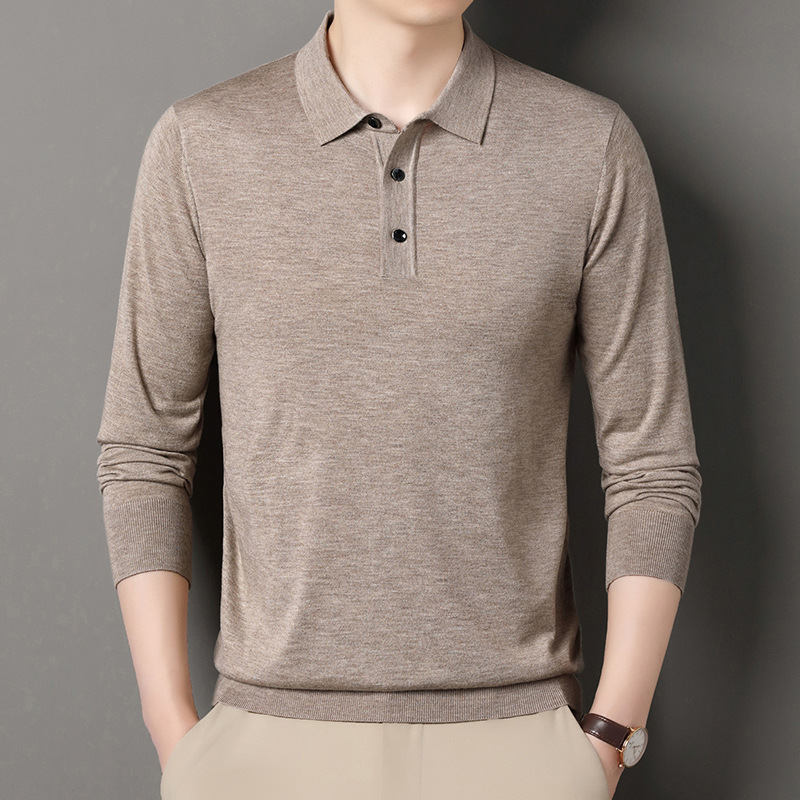 Men's Cashmere Sweater Autumn New Lapel Polo Shirt Middle-aged Business Casual Long-sleeved T-shirt Knitted Sweater Sweater