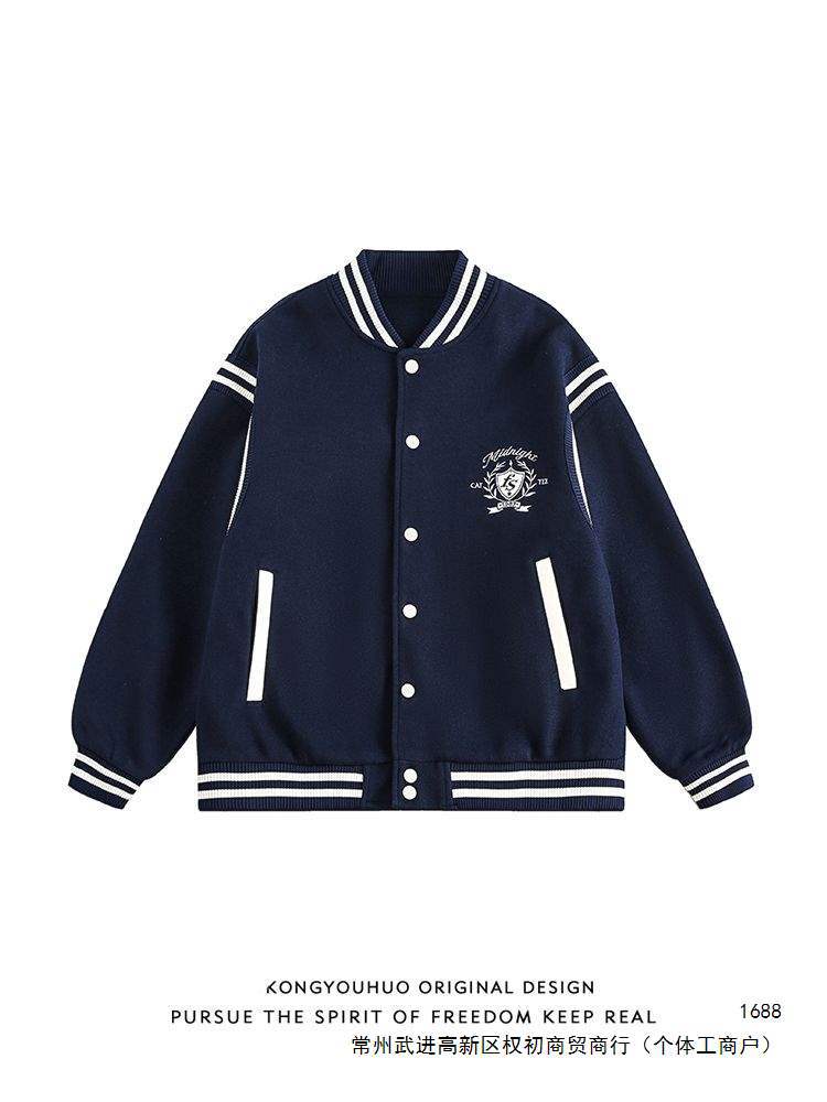 American retro trendy baseball jacket for men, loose fit, embroidered, preppy style, couple jacket, Instagram style top