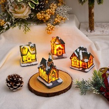 跨境新款圣诞装饰品发光树脂圣诞小房子微景观圣诞雪房子礼物摆件