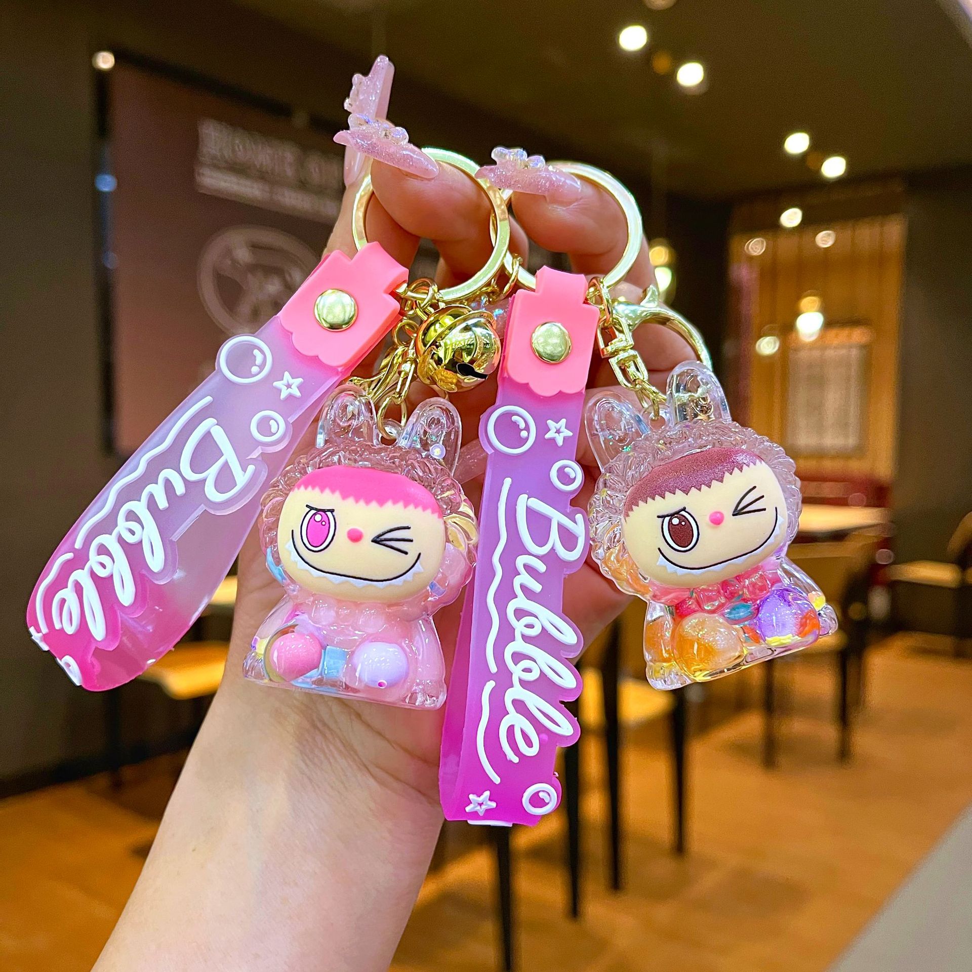 Red red acrílico tela pequeña arena flotante llavero lindo muñeca caja ciega adornos bolsos colgantes regalo llavero