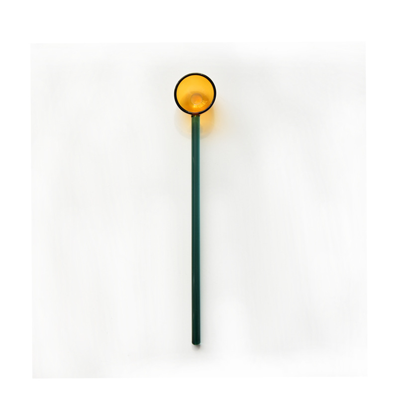 Cuchara de postre de leche creativa color transparente cuchara de vidrio resistente a altas temperaturas cuchara de varilla de agitación de café de mango largo de color alto