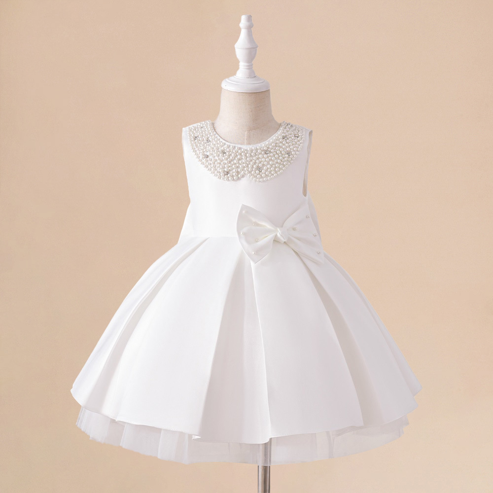 Nuevo satén transfronterizo vestido infantil arco vestido de princesa vestido de fiesta vestido de niña