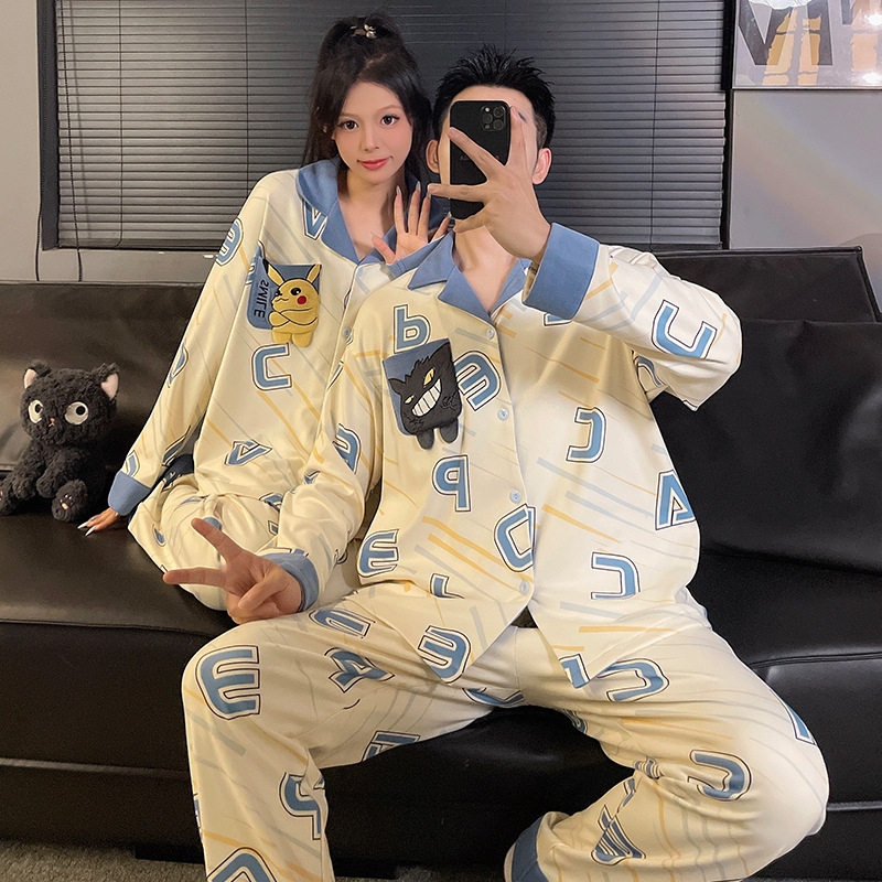 Cartoon Men's Pajamas Women's Autumn New German Velvet Couple Cardigan Home Clothes Acrylic Cartoon Spring Winter Wholesale