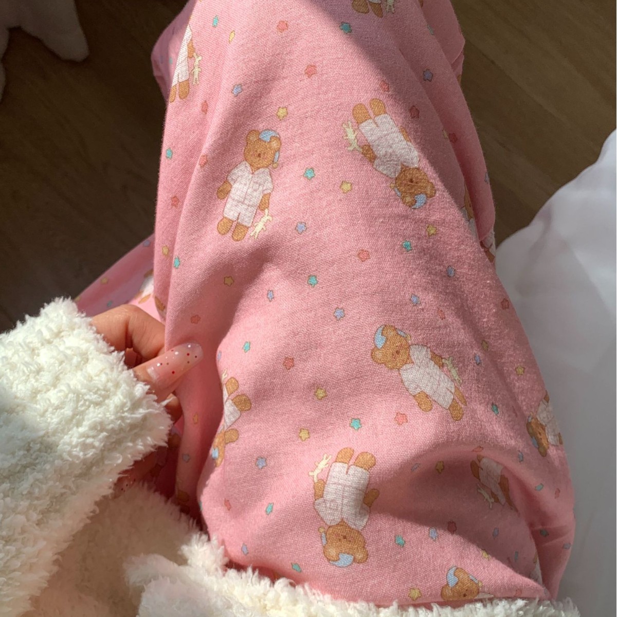 (2개) 새로운  밀크그린캣 코튼 더블레이어 원사 느슨하고 편안한 귀여운 장난기 가득한 여성용 홈바지 외부 착용 가능