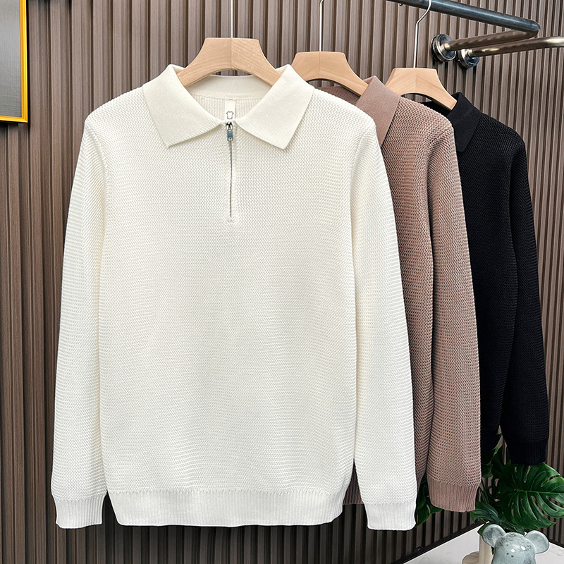 Trend men's design knitted demi-season base sweater with zipper
