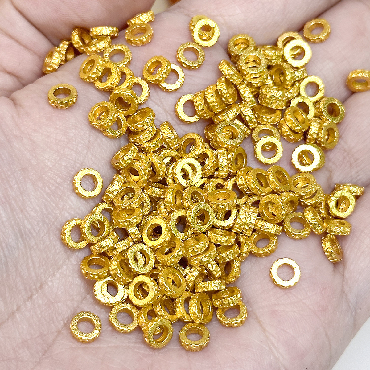 Sand Gold Handmade DIY Beaded Jewelry Accessories, Hammered Texture Coiled Spacer, Large Hammered Texture Running Ring Coiled Spacer Beads