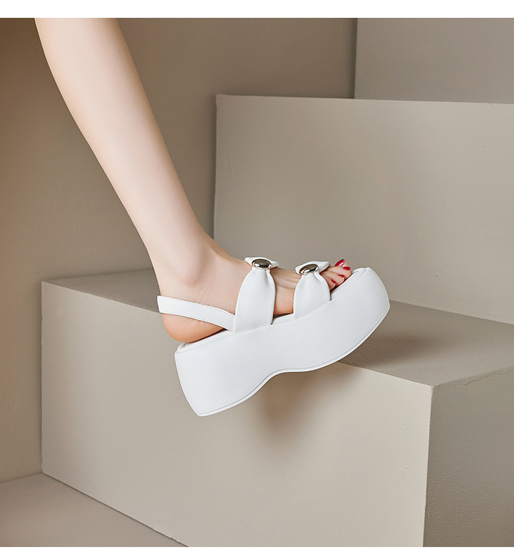 Sandal nữ đế xuồng dày 8cm quai ngang hở mũi phong cách La Mã — đen, trắng chi tiết 12