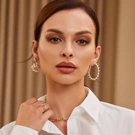 镶水钻珍珠锆石圆环吊坠花球双吊挂件diy耳钉耳饰材料